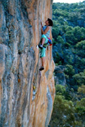 Louise on Life in the Fast Lane, Arapiles. Photo from David Clarke Collection.