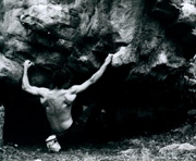 James Falla bouldering at Arapiles. Photo By Jon Bassindale.