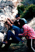 Jon,Frances Taylor and JF. This is on the back of the Gonzo boulder. DS took the shot.