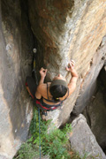 Perth invader, Jing Wong, does everything she can to try to avoid climbing the offwidth, Cerberus (18), probably adding about 10 grades at the same time.