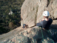 Belaying the final pitch from the summit