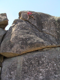 Me leading at Blue Tongue Boulders