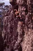 Jacqui Middleton grits through the crux of Thundering Guns grade 24.