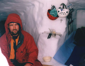 Peter, at home in our snow cave.