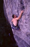 Dave Cebar reaches for the crux of Wild Iris (18)