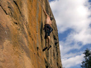 Malcolm Matheson on the 1st dyno on Abandon Ship (26), Windjammer Wall, Mt Stapylton Ampitheatre.