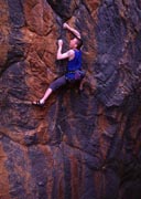 Tim Marsh ticks the first ascent of Wave of Mutliation (24) on the superb rock of the Red Rocks area.