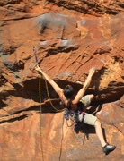 Jacqui cruises up Dwarf Pumper (20) on the far right of the cave.