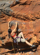 Jacqui cruises up Dwarf Pumper (20) on the far right of the cave.