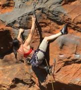 Jacqui cruises up Dwarf Pumper (20) on the far right of the cave.