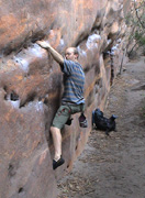 Ben bouldering the awesomely fun traverse