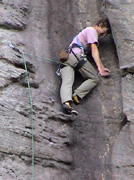 Owen leading the wickedly pumpy sport route "Terminal Insomnia", grade 22