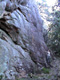 Bouldering the start of Mr Splat grade 21, The Watchtower.