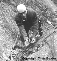 Chris Dewhirst approaching the forth belay on the 1st ascent of Ozymandias, Mt Buffalo, 1969. Photo By Chris Baxter.