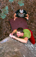 Julian Bouldering somewhere overseas. Photo by Ross.