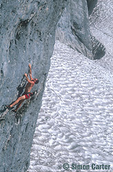 Julian Saunders attempting a 7c at Endstal, Bertesgarden, Germany. Photo By Simon Carter.