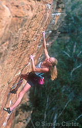 Monique Forestier on Intergalactic Lactic Spastic (32, 8b+, 5.14a) at Aliens Domain (AD), Bowens' Creek, Blue Mountains, NSW, Australia.