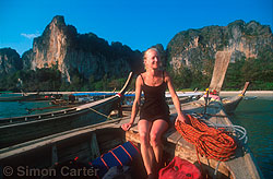 Monique Forestier with Ton Sai  Wall in background, near Railae, Thailand.