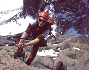 Neil's climbing parter on Baffin, Marcel, nears the summit.