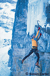 Will Gadd leading Thriller (M9-), a classic hard mixed route on the Stanley Headwall, British Columbia, Canada.
