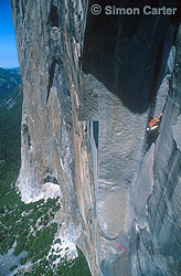 Alex Huber leading racing up pitch 14 of the record 2 hr, 31 min & 20 second speed ascent of Zodiac, El Capitan, Yosemite, California, USA.