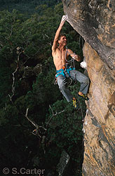 Simon Mentz succumbing to the lure of The Beckoning (26) at Bundaleer in The Grampians, Victoria, Australia.