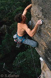 Simon Mentz succumbing to the lure of The Beckoning (26) at Bundaleer in The Grampians, Victoria, Australia.