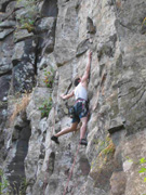Neil does a high clip on the first ascent of Stem Cells (22)