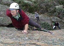 Ben, Leading "Quartz Route", 18m grade 17.