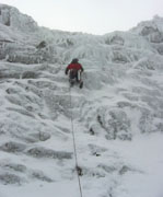 Neil Monteith leads some unprotectable scary thin ice on Mt Buller