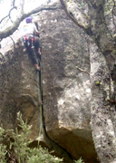 Neil struggles badly on the nice steep handcrack, Marathon Man (22).