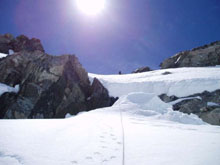 John Kazanas completes last abseil off Dixon Ridge before Glacier Dome.