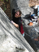 Douglas Hockly at Scorpion rocks on leftmost bolted line of the main slab.