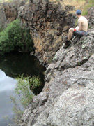 View of the overhanging rock the routes take.