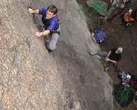 Owen takes on "Round The Bend", grade 17 at Urinal Wall.