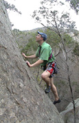 Ben leading "Knight Moves", 12m grade 16 at Nightfall Pinnacle.