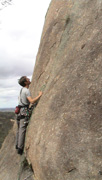 Owen leading "Night Fall" 12m grade 15, at Nightfall Pinnacles.