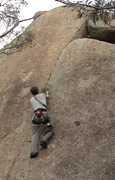 Owen leading "Night Fall" 12m grade 15, at Nightfall Pinnacles.