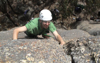 Ben leading "Silver Knight", 15m grade 16 at Gravel Pit Tor.