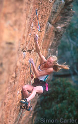 Monique Forestier on Intergalactic Lactic Spastic (32, 8b+, 5.14a) at Aliens Domain (AD), Bowens' Creek, Blue Mountains, NSW, Australia.