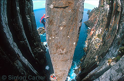 Monique Forestier becoming the first person to onsight the entire Totem Pole (leading both pitches: 24 and 25), an extraordinary 65-metre dolerite column at Cape Hauy, Tasmania, Australia.
