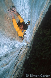 Cristian Brenna leading pitch three (7b) of Land Art (4 pitches, 7c), Transatlantico, Arco, Italy.